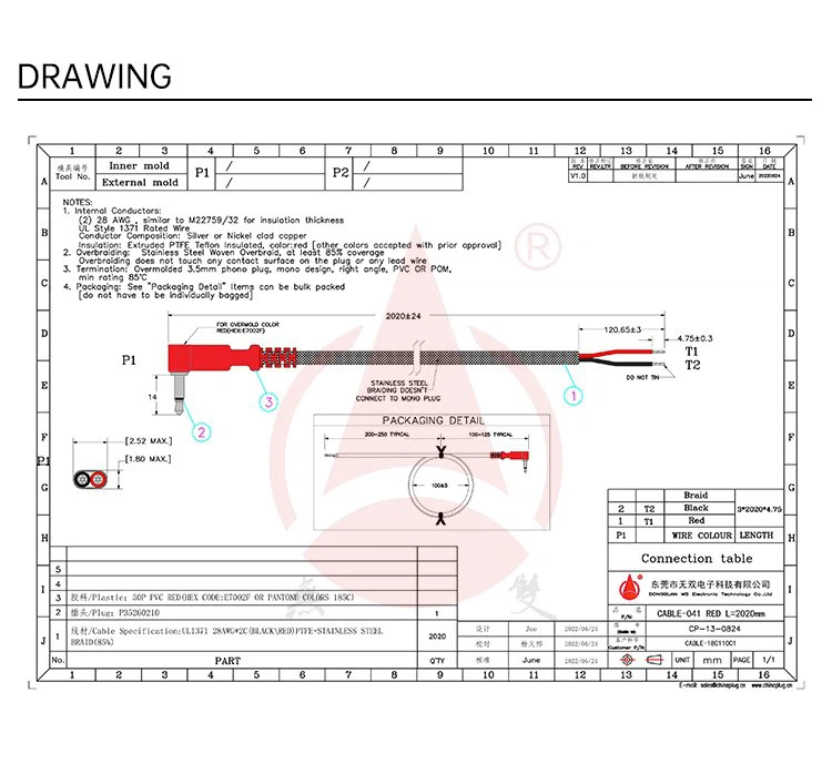 3.5mm High Temperature Audio Cable